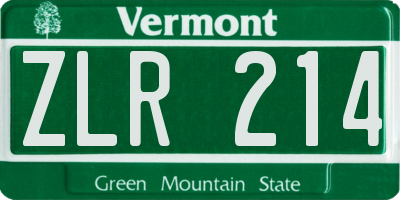VT license plate ZLR214