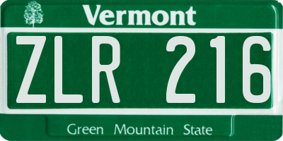 VT license plate ZLR216