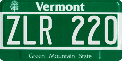 VT license plate ZLR220