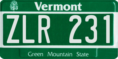 VT license plate ZLR231