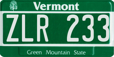 VT license plate ZLR233
