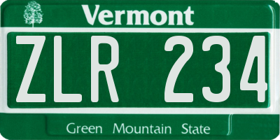 VT license plate ZLR234