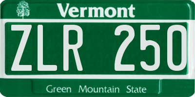 VT license plate ZLR250