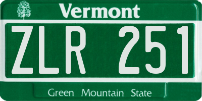 VT license plate ZLR251