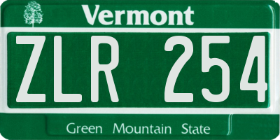 VT license plate ZLR254