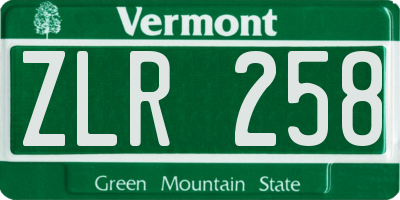 VT license plate ZLR258