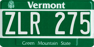 VT license plate ZLR275