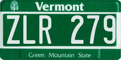 VT license plate ZLR279