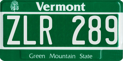 VT license plate ZLR289