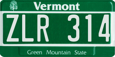 VT license plate ZLR314