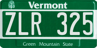 VT license plate ZLR325