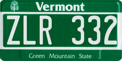 VT license plate ZLR332