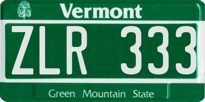 VT license plate ZLR333