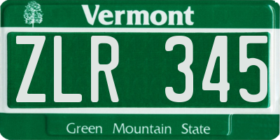 VT license plate ZLR345