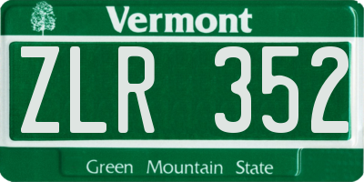 VT license plate ZLR352