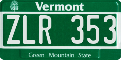 VT license plate ZLR353