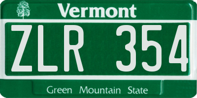 VT license plate ZLR354