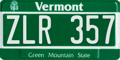 VT license plate ZLR357