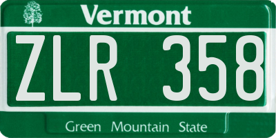 VT license plate ZLR358