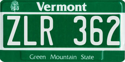 VT license plate ZLR362