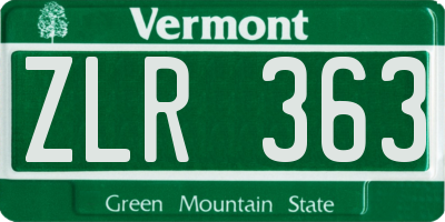VT license plate ZLR363