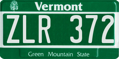VT license plate ZLR372