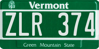VT license plate ZLR374