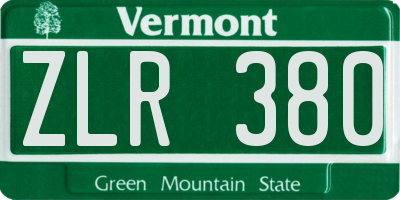 VT license plate ZLR380