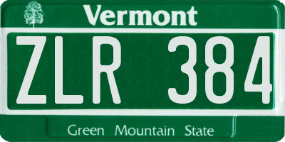 VT license plate ZLR384