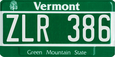 VT license plate ZLR386