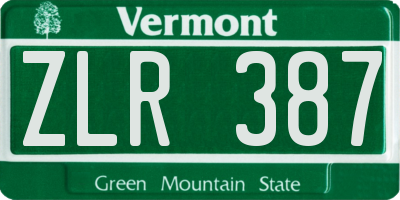 VT license plate ZLR387