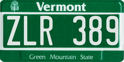 VT license plate ZLR389