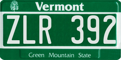 VT license plate ZLR392