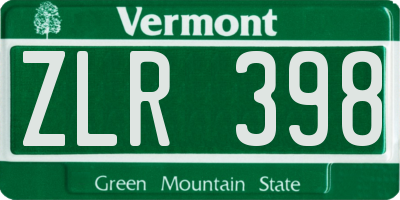 VT license plate ZLR398