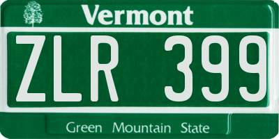 VT license plate ZLR399