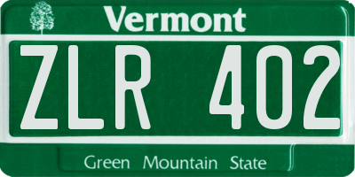VT license plate ZLR402