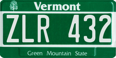 VT license plate ZLR432
