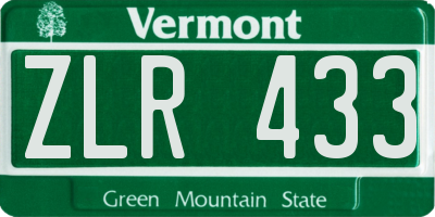 VT license plate ZLR433