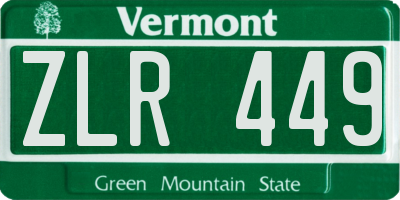 VT license plate ZLR449