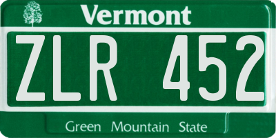 VT license plate ZLR452