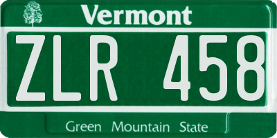 VT license plate ZLR458