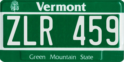 VT license plate ZLR459