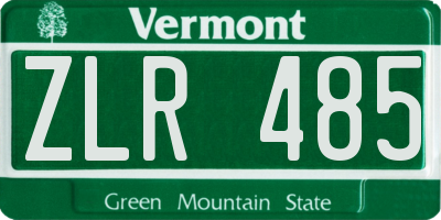 VT license plate ZLR485