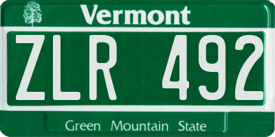 VT license plate ZLR492