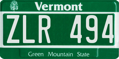 VT license plate ZLR494