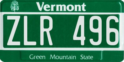 VT license plate ZLR496