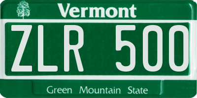 VT license plate ZLR500