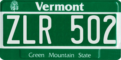 VT license plate ZLR502