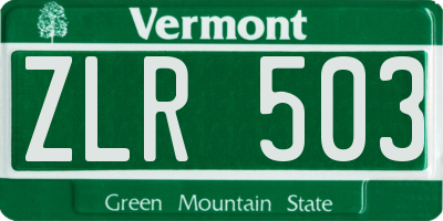 VT license plate ZLR503