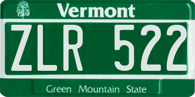 VT license plate ZLR522